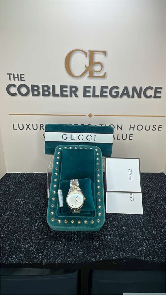 Gucci Timeless Gold Dial Stainless Bracelet Watch New $2,250